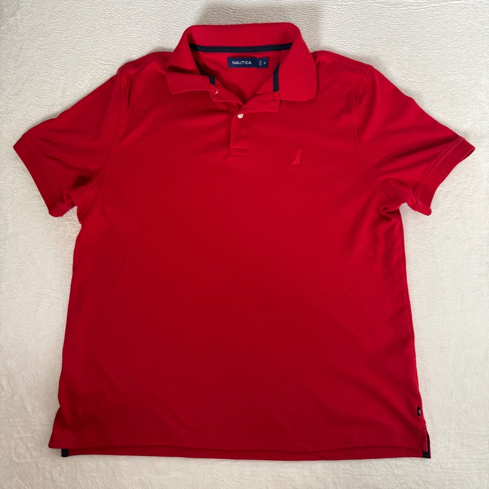 Nautica Polo Mens XL Red Solid Short Sleeve Collared Pique Deck Golf Casual